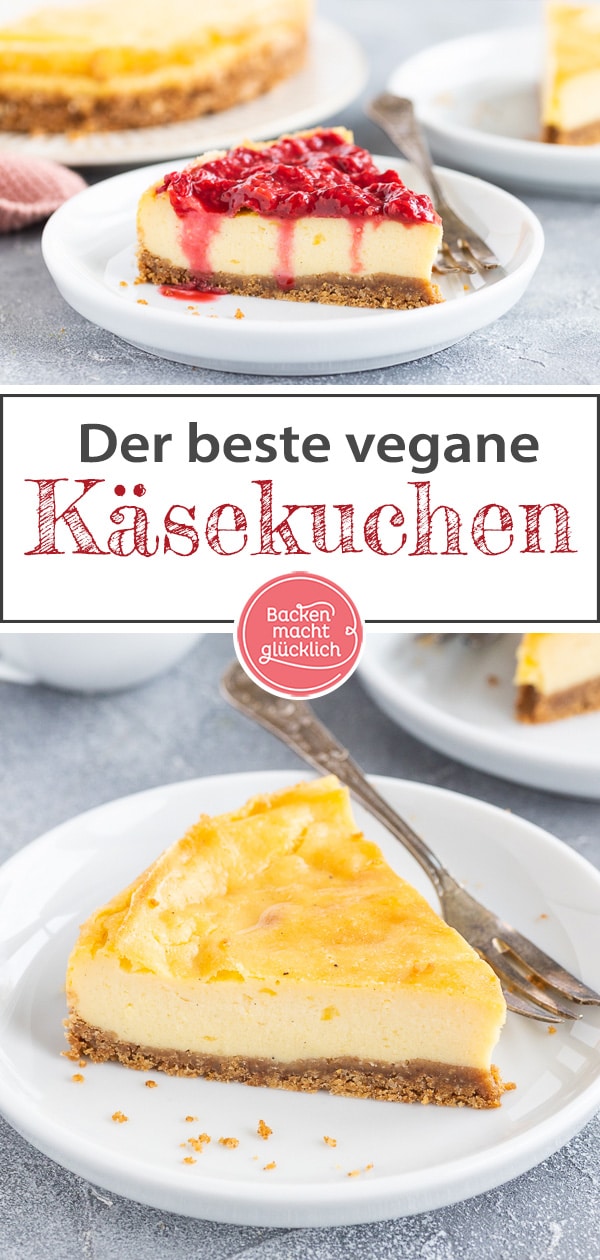 So gut hat veganer Cheesecake noch nie geschmeckt! Das Rezept für den veganen Käsekuchen mit Keksboden ist super simpel und garantiert köstlich!