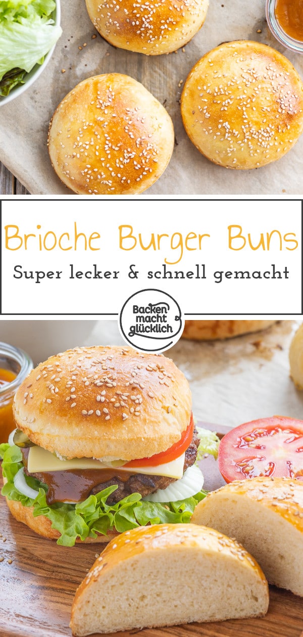 Mit diesem Rezept für Brioche Burger Buns kann der nächste Grillabend kommen! Die Hamburgerbrötchen mit Trockenhefe sind einfach & schnell gemacht. 