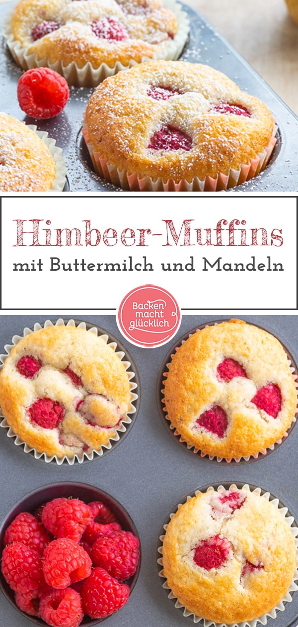 Super saftige, einfache Muffins mit Himbeeren und Buttermilch - ein geniales Frühlingsrezept für die ganze Familie.