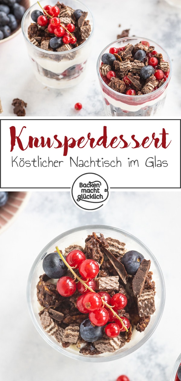 Einfaches, sommerliches Knusper-Dessert im Glas. Er ist fruchtig und schokoladig, cremig und crunchy zugleich: Dieser tolle einfache Sommer-Nachtisch macht richtig was her!