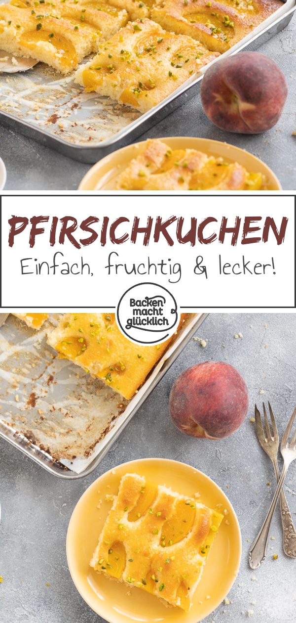 Blitzschnelles Rezept für Rührkuchen mit Pfirsichen, der garantiert gut ankommt! Der saftige Pfirsich-Blechkuchen ist ein echter Klassiker aus Omas Backstube.