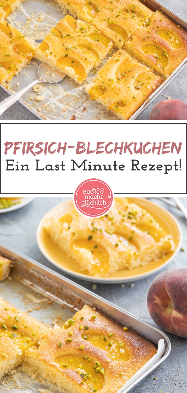 Blitzschnelles Rezept für Rührkuchen mit Pfirsichen, der garantiert gut ankommt! Der saftige Pfirsich-Blechkuchen ist ein echter Klassiker aus Omas Backstube.