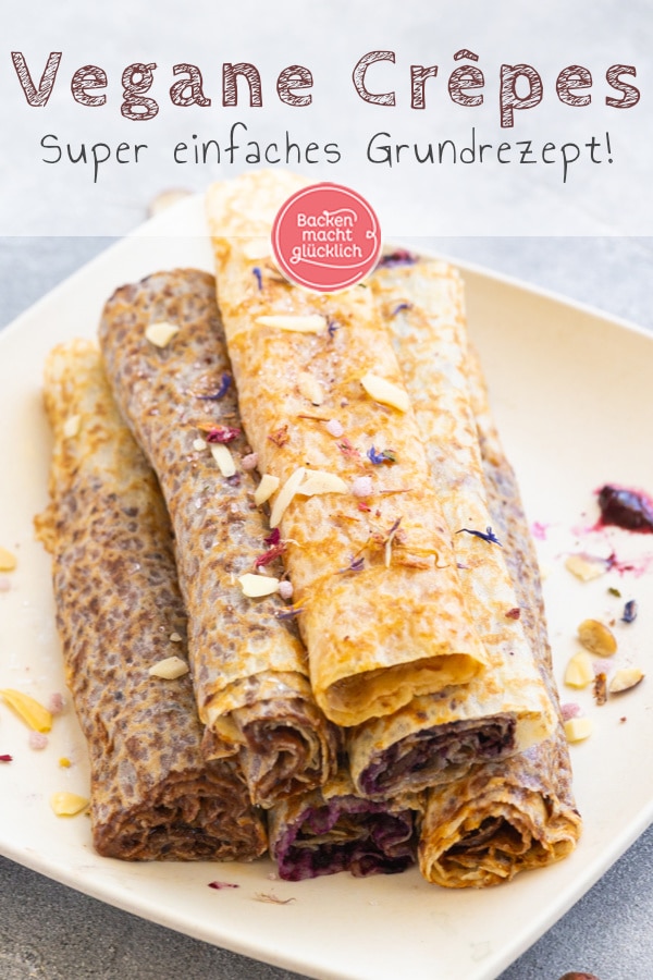 Geniale Crêpes ohne Eier, Milch und Butter. Einfaches Rezept für vegane Pfannkuchen nur mit Standard-Zutaten und so lecker wie der Klassiker.