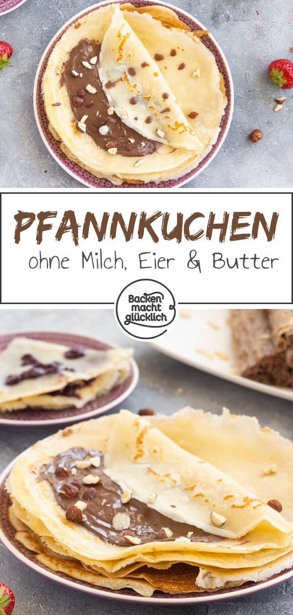 Geniale Crêpes ohne Eier, Milch und Butter. Einfaches Rezept für vegane Pfannkuchen nur mit Standard-Zutaten und so lecker wie der Klassiker.
