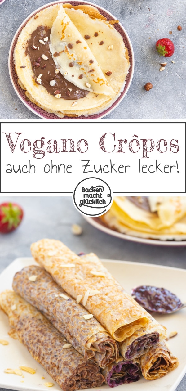 Geniale Crêpes ohne Eier, Milch und Butter. Einfaches Rezept für vegane Pfannkuchen nur mit Standard-Zutaten und so lecker wie der Klassiker.