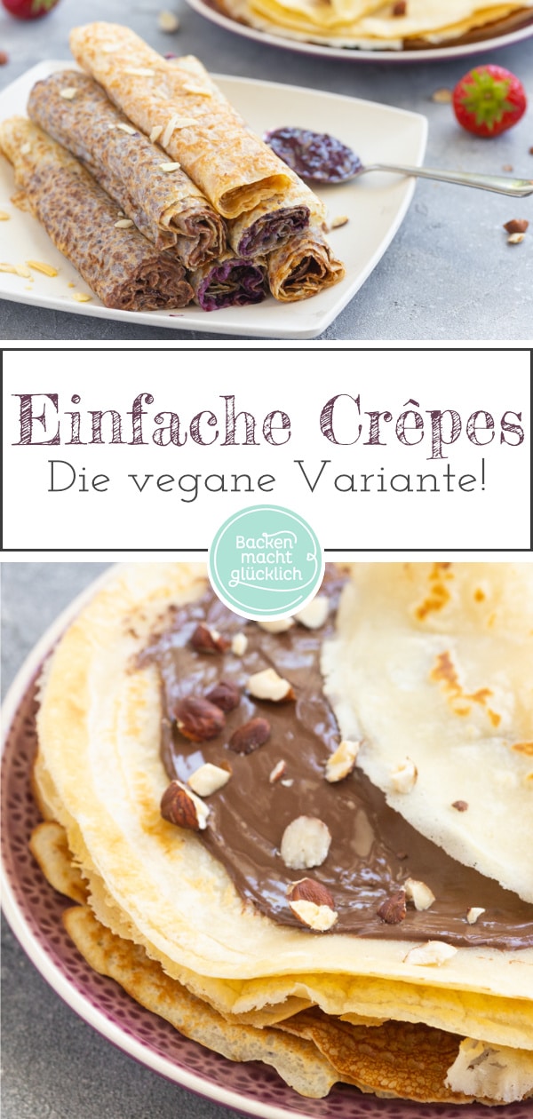 Geniale Crêpes ohne Eier, Milch und Butter. Einfaches Rezept für vegane Pfannkuchen nur mit Standard-Zutaten und so lecker wie der Klassiker.