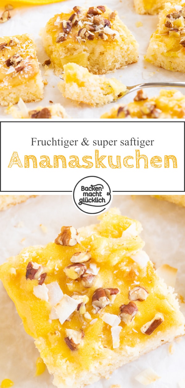 Einfacher, schneller Rührkuchen mit Ananas und Kokos, der Sommergefühle auf den Teller bringt! Der Ananaskuchen ist fruchtig, saftig, buttrig & crunchy!