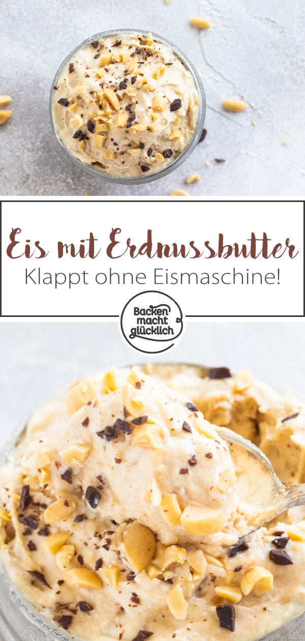 Einfaches Rezept für himmlisches Erdnuss-Eis mit Crunch. Das Rezept für cremiges Erdnussbutter-Eis funktioniert sogar ohne Eismaschine.