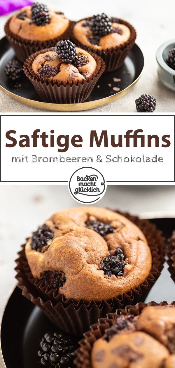 Köstliche, fruchtige Brombeer-Muffins mit Schokolade. Ein einfaches und schnelles Rezept für leckere Muffins mit Schokolade und frischen Brombeeren.