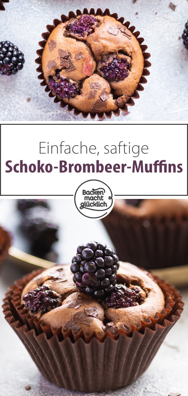 Köstliche, fruchtige Brombeer-Muffins mit Schokolade. Ein einfaches und schnelles Rezept für leckere Muffins mit Schokolade und frischen Brombeeren.