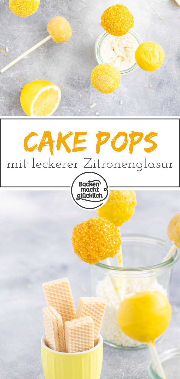 Zitronen Cake Pops ohne Backen – diese Kuchenkugeln am Stiel bestehen aus nur 2 Zutaten und sind einfach super lecker!