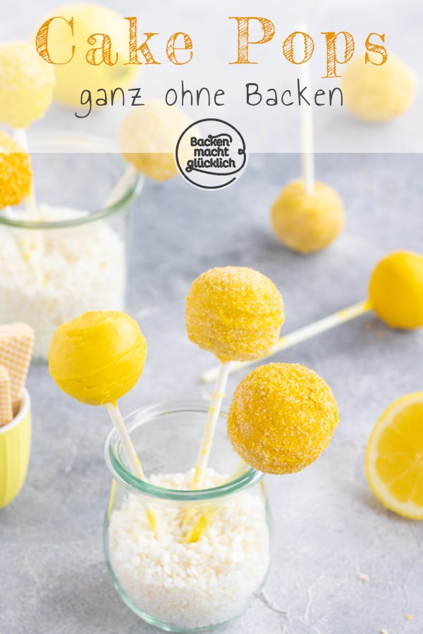 Zitronen Cake Pops ohne Backen – diese Kuchenkugeln am Stiel bestehen aus nur 2 Zutaten und sind einfach super lecker!