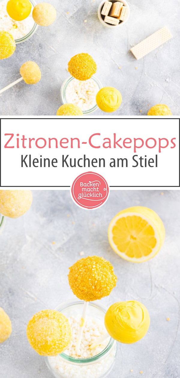 Zitronen Cake Pops ohne Backen – diese Kuchenkugeln am Stiel bestehen aus nur 2 Zutaten und sind einfach super lecker!