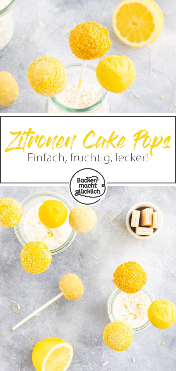 Zitronen Cake Pops ohne Backen – diese Kuchenkugeln am Stiel bestehen aus nur 2 Zutaten und sind einfach super lecker!