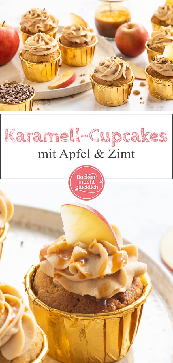 Einfache Apfel-Cupcakes mit Karamell-Frosting: Dieses Herbst-Rezept ist wirklich genial. Die Karamell-Cupcakes werden super saftig und lecker!