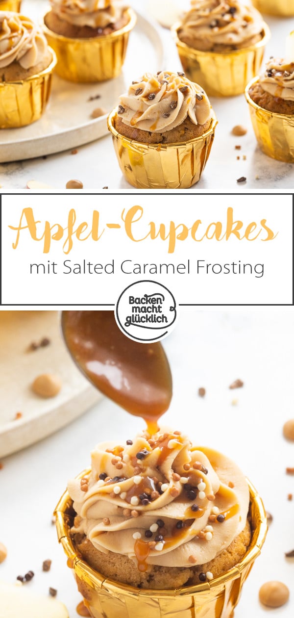 Einfache Apfel-Cupcakes mit Karamell-Frosting: Dieses Herbst-Rezept ist wirklich genial. Die Karamell-Cupcakes werden super saftig und lecker!