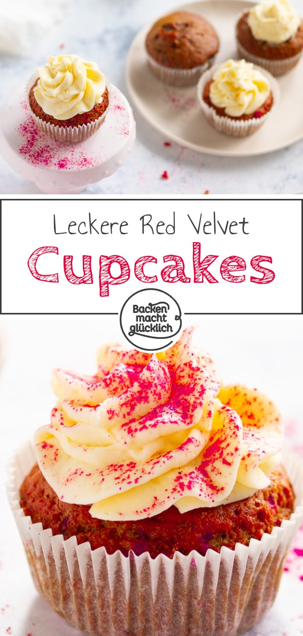 Der amerikanische Törtchen-Klassiker aus saftigem Rührteig und cremigem Frischkäse-Frosting schmeckt einfach köstlich! Auf künstliche Farbstoffe könnt ihr mit diesem Rezept für Red Velvet Cupcakes verzichten.