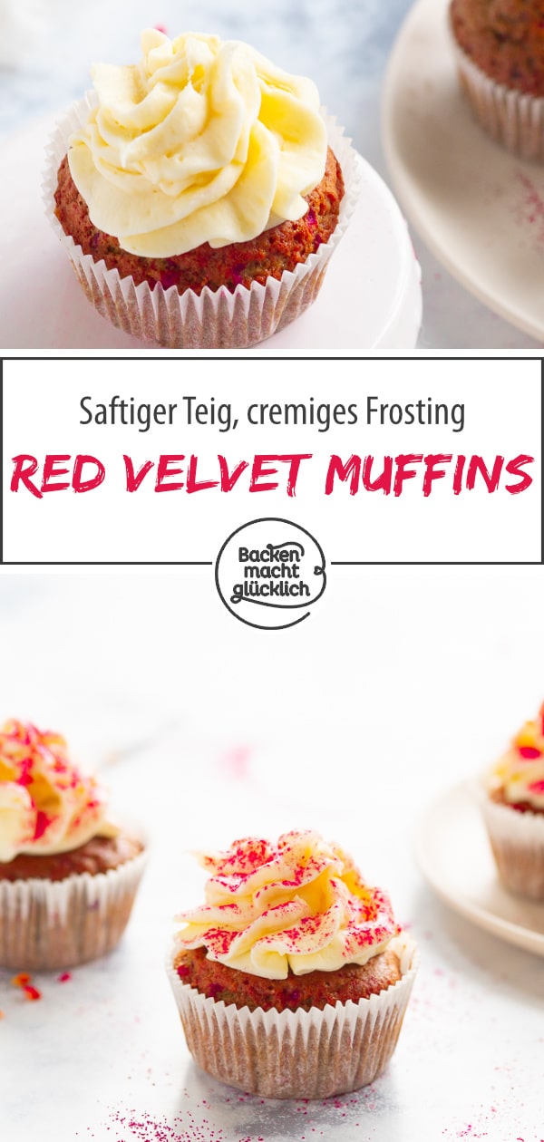 Der amerikanische Törtchen-Klassiker aus saftigem Rührteig und cremigem Frischkäse-Frosting schmeckt einfach köstlich! Auf künstliche Farbstoffe könnt ihr mit diesem Rezept für Red Velvet Cupcakes verzichten.