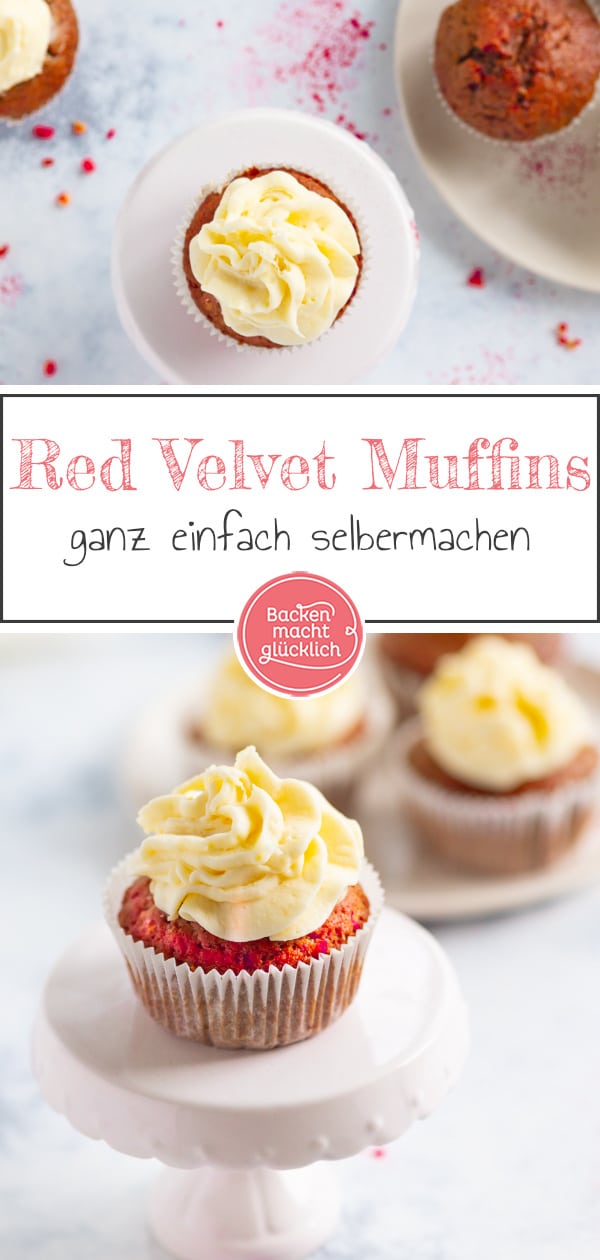 Der amerikanische Törtchen-Klassiker aus saftigem Rührteig und cremigem Frischkäse-Frosting schmeckt einfach köstlich! Auf künstliche Farbstoffe könnt ihr mit diesem Rezept für Red Velvet Cupcakes verzichten.