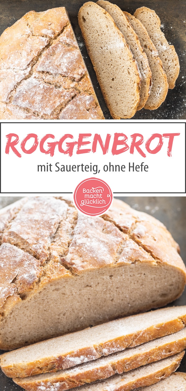 Leckeres Roggen-Sauerteigbrot ohne Hefe, das unkompliziert zubereitet ist. Das Bauernbrot ist das perfekte Brot für jeden Tag – super lecker und gut vorzubereiten.