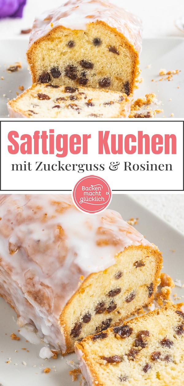 Omas Rührkuchen mit Rosinen wird herrlich saftig und fruchtig. Das Rezept für leckeren Rosinenkuchen lässt sich wunderbar am Vortag backen.