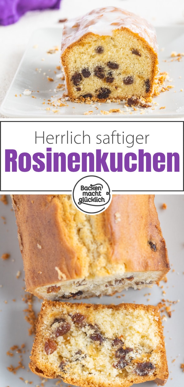 Omas Rührkuchen mit Rosinen wird herrlich saftig und fruchtig. Das Rezept für leckeren Rosinenkuchen lässt sich wunderbar am Vortag backen.