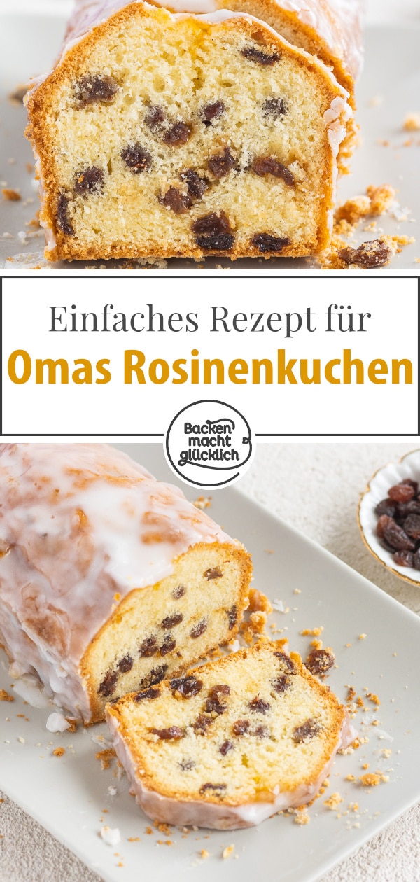Omas Rührkuchen mit Rosinen wird herrlich saftig und fruchtig. Das Rezept für leckeren Rosinenkuchen lässt sich wunderbar am Vortag backen.