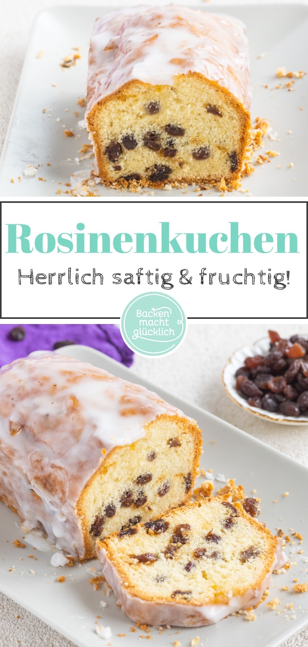 Omas Rührkuchen mit Rosinen wird herrlich saftig und fruchtig. Das Rezept für leckeren Rosinenkuchen lässt sich wunderbar am Vortag backen.