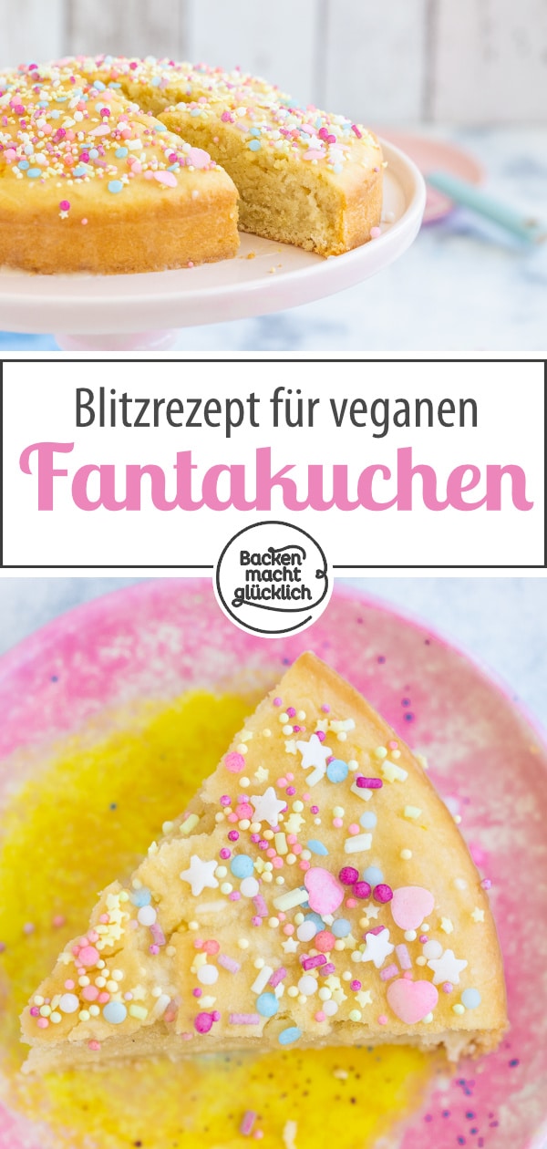 Blitzschnelles Rezept für eine super flaumigen, saftigen Fantakuchen ohne Ei. Dieser vegane Limokuchen kommt garantiert gut an!