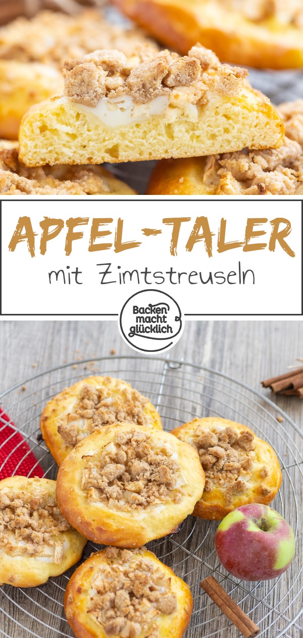 Leckere Teilchen aus Quark-Öl-Teig, buttrigen Streuseln und fruchtigem Belag: Diese Apfel-Streusel-Taler sind ein herbstlicher, saftiger und knuspriger Genuss!