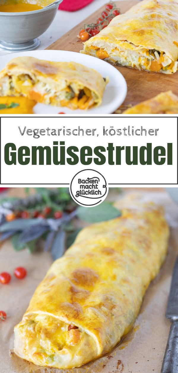 Leckerer Gemüsestrudel aus selbstgemachtem Strudelteig, den man ganz nach Belieben füllen kann. Der herzhafte Strudel schmeckt der ganzen Familie!