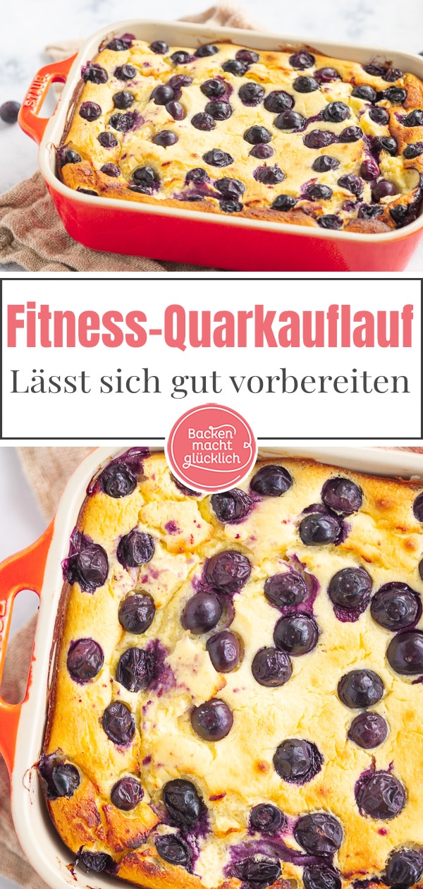 Dieser Quarkauflauf hat viel Protein aber kaum Kohlenhydrate, Kalorien und Fett: Dieser Auflauf ist ein leckerer gesunder Snack, der sich gut zum Frühstücken oder fürs Meal Prep eignet.