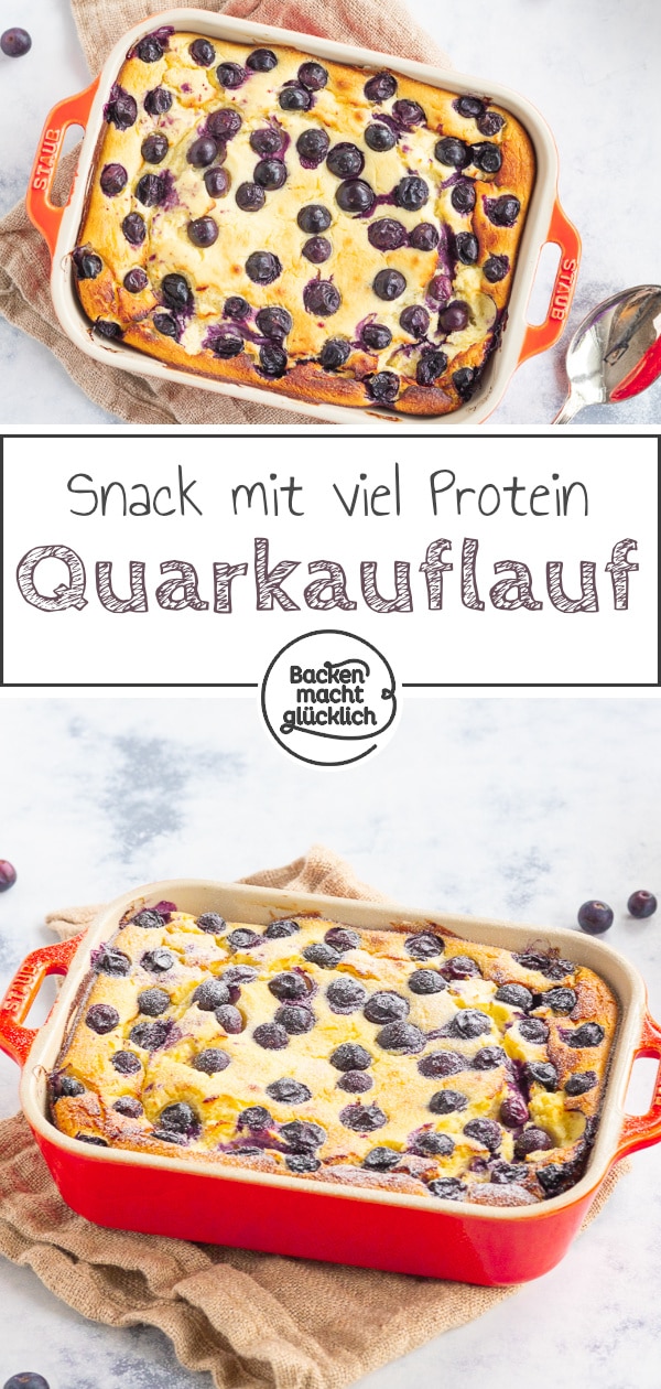 Dieser Quarkauflauf hat viel Protein aber kaum Kohlenhydrate, Kalorien und Fett: Dieser Auflauf ist ein leckerer gesunder Snack, der sich gut zum Frühstücken oder fürs Meal Prep eignet.