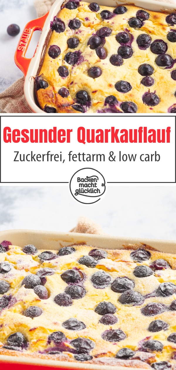 Dieser Quarkauflauf hat viel Protein aber kaum Kohlenhydrate, Kalorien und Fett: Dieser Auflauf ist ein leckerer gesunder Snack, der sich gut zum Frühstücken oder fürs Meal Prep eignet.