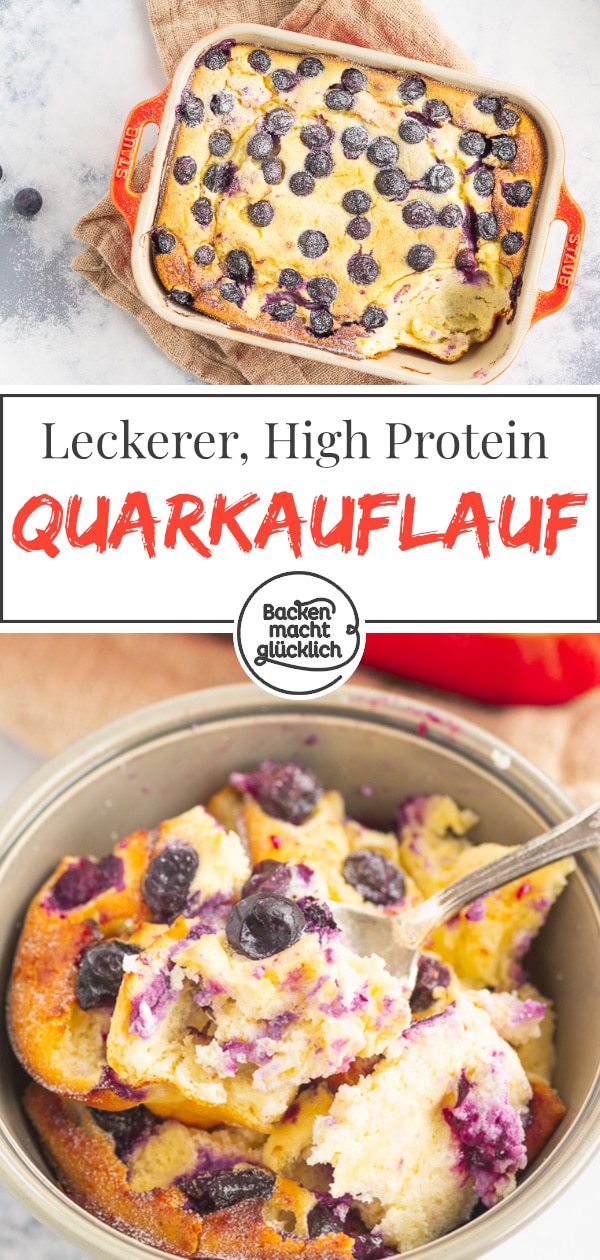 Dieser Quarkauflauf hat viel Protein aber kaum Kohlenhydrate, Kalorien und Fett: Dieser Auflauf ist ein leckerer gesunder Snack, der sich gut zum Frühstücken oder fürs Meal Prep eignet.