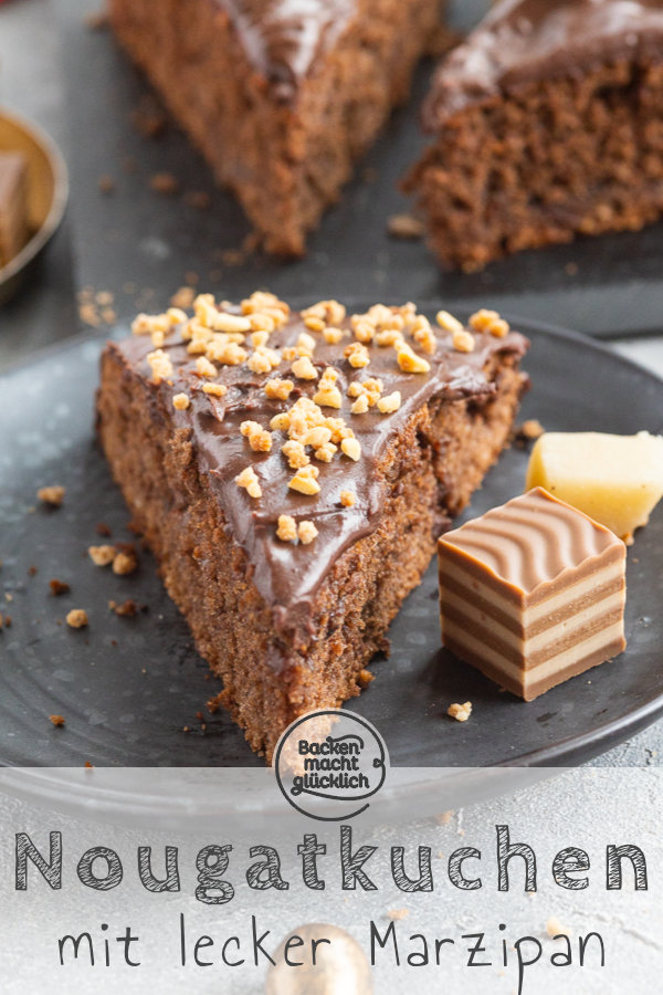 Ein himmlischer Nuss-Nougat-Kuchen mit Marzipan und Schokoladen-Ganache. Der Marzipankuchen ist einfach zu backen und absolut lecker!