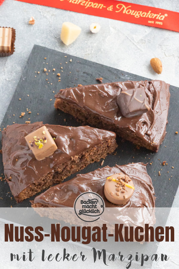 Ein himmlischer Nuss-Nougat-Kuchen mit Marzipan und Schokoladen-Ganache. Der Marzipankuchen ist einfach zu backen und absolut lecker!