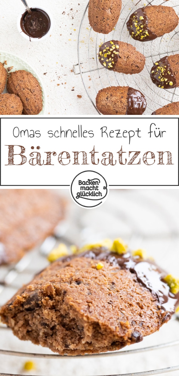 Omas schnelles Rezept für weihnachtliches Kakao-Sandgebäck. Die Form der kleinen Leckerbissen erinnert an Bärentatzen.