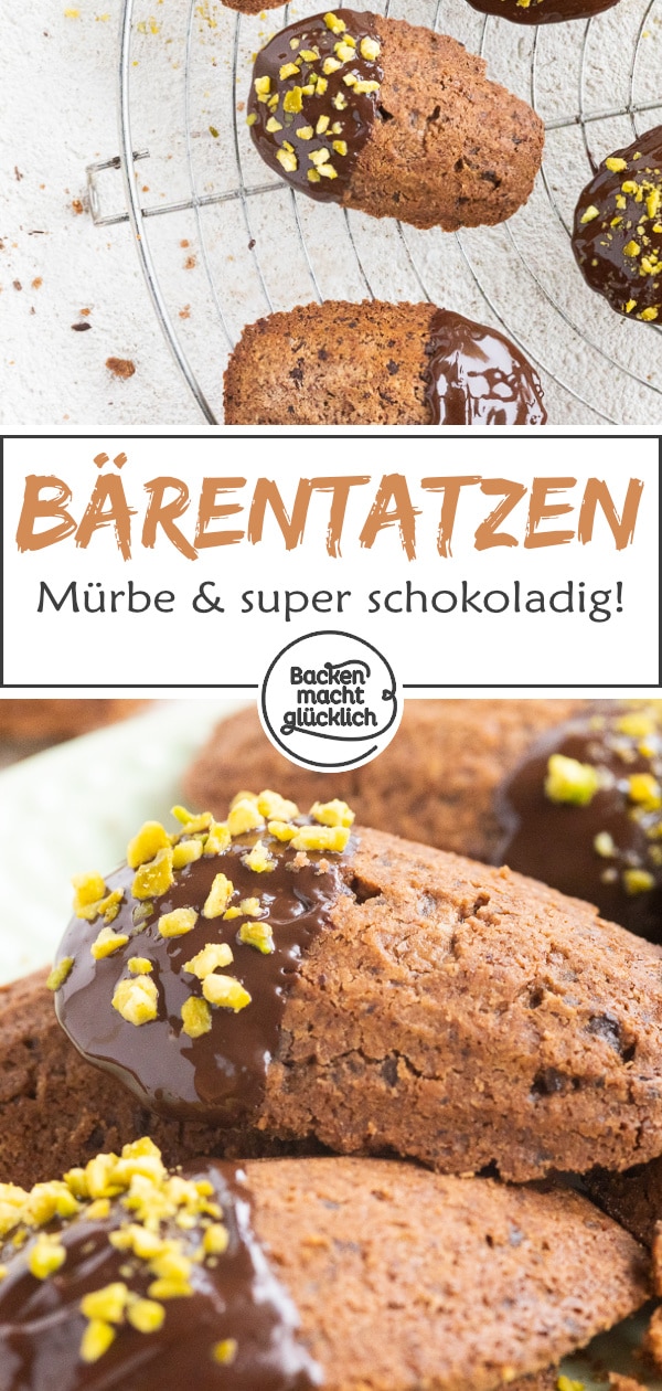 Omas schnelles Rezept für weihnachtliches Kakao-Sandgebäck. Die Form der kleinen Leckerbissen erinnert an Bärentatzen.