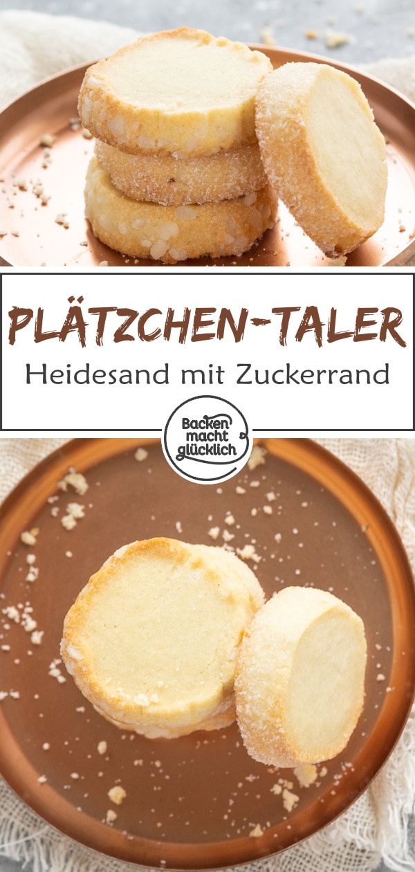 Rezept für herrlich mürbe Butterplätzchen-Taler. Die Farbe und Konsistenz der Plätzchen erinnern an Heidesand.