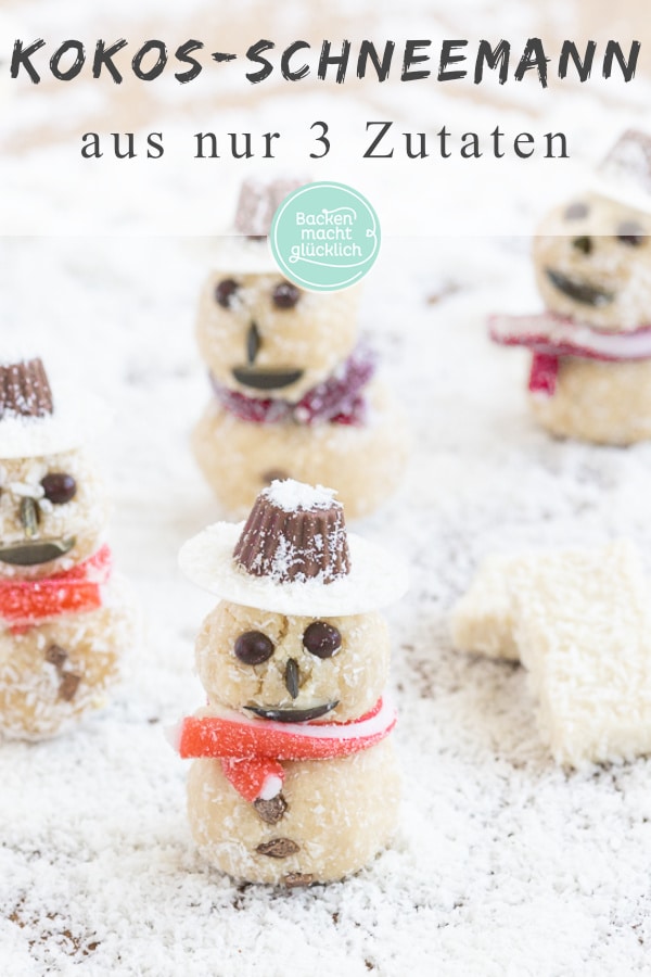 Lustige, putzige und leckere Schneemänner aus selbstgemachten Kokoskugeln. Die Kinder-Plätzchen sind ein Highlight (nicht nur) für Kinder!