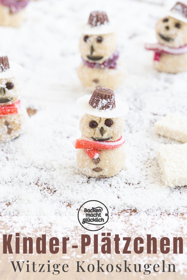 Lustige, putzige und leckere Schneemänner aus selbstgemachten Kokoskugeln. Die Kinder-Plätzchen sind ein Highlight (nicht nur) für Kinder!