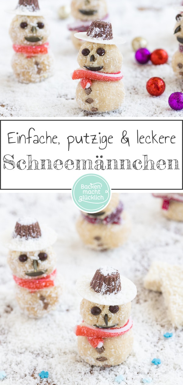 Lustige, putzige und leckere Schneemänner aus selbstgemachten Kokoskugeln. Die Kinder-Plätzchen sind ein Highlight (nicht nur) für Kinder!