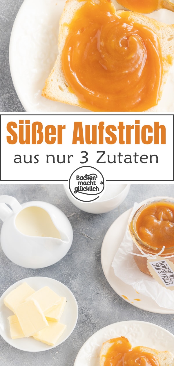 Herrlich sahnig-süße Karamellcreme aus nur 3 Zutaten. Der Brotaufstrich ist ein tolles Geschenk aus der Küche.