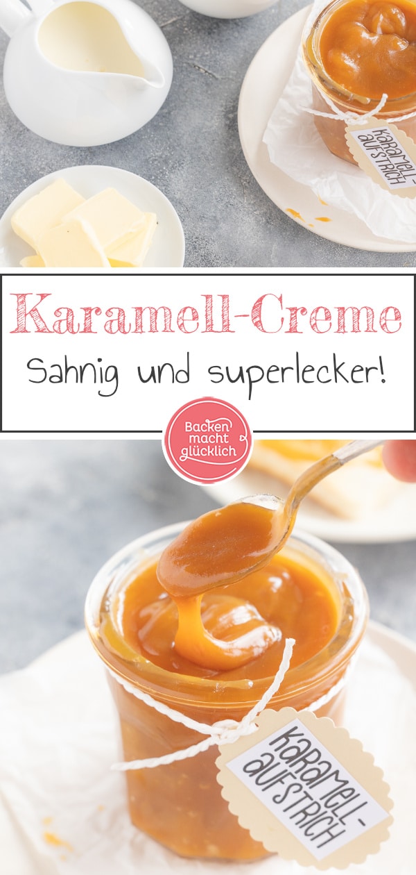 Herrlich sahnig-süße Karamellcreme aus nur 3 Zutaten. Der Brotaufstrich ist ein tolles Geschenk aus der Küche.