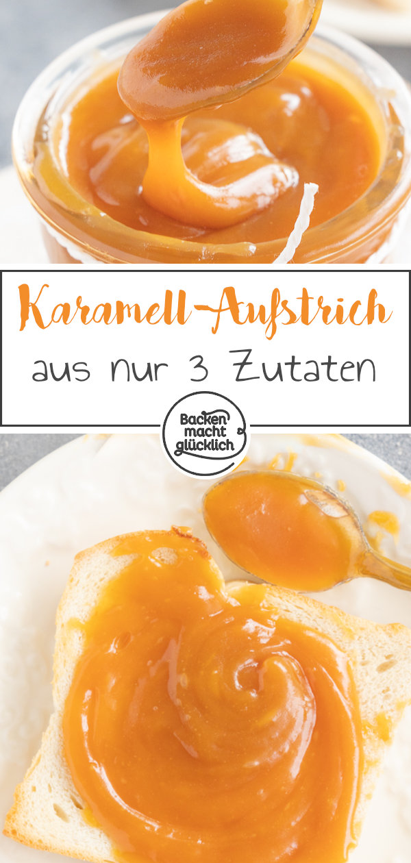 Herrlich sahnig-süße Karamellcreme aus nur 3 Zutaten. Der Brotaufstrich ist ein tolles Geschenk aus der Küche.