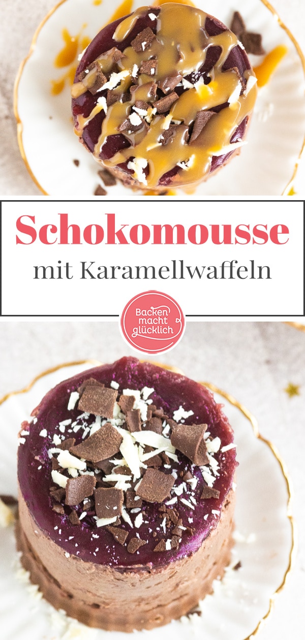 Verführerische Minitörtchen mit Schokomousse und Karamellwaffel-Boden – perfekt für besondere Anlässe.