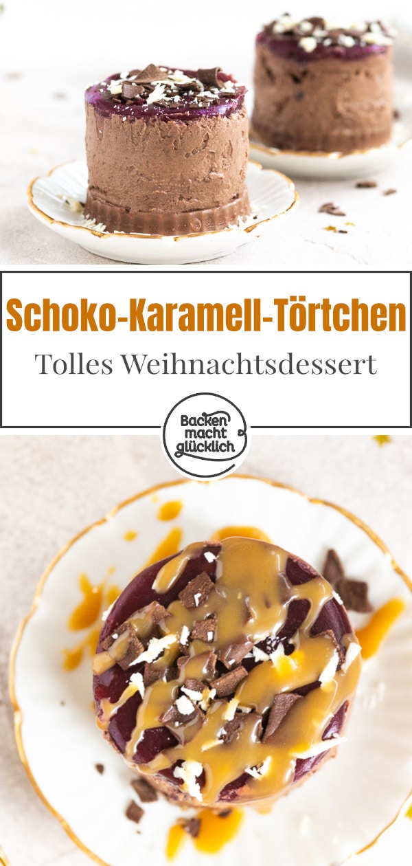 Verführerische Minitörtchen mit Schokomousse und Karamellwaffel-Boden – perfekt für besondere Anlässe.