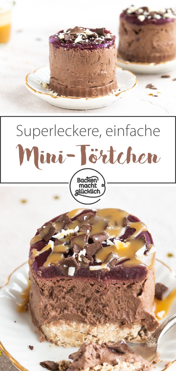 Verführerische Minitörtchen mit Schokomousse und Karamellwaffel-Boden – perfekt für besondere Anlässe.