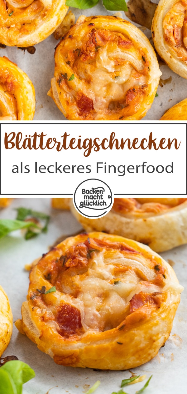 Diese Pizzaschnecken sind das perfekte Fingerfood für verschiedenste Anlässe. Die Blätterteigschnecken eignen sich super als Silvester-Snack, für Gartenpartys, Kindergeburtstage und Brunch-Treffen.